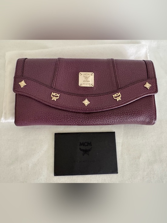 MCM Handbags - MCM Plum Textured Leather Continental Wallet with Gold Accents